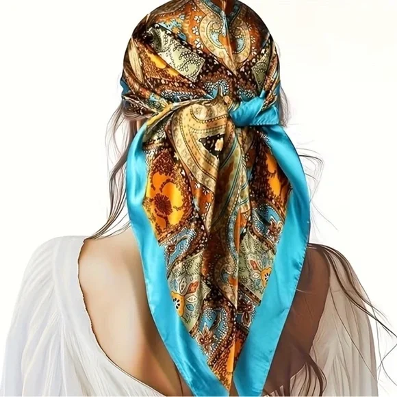 2/$30 Chic Paisley Scarf in Blue and Orange - Picture 1 of 8